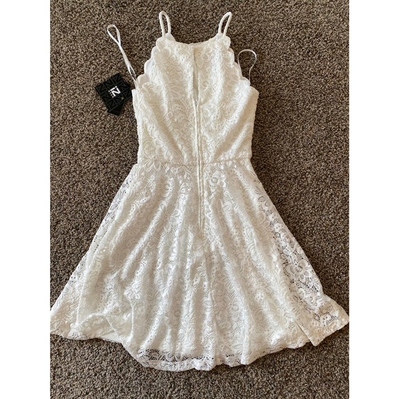 IZ BYER scalloped lace overlay S white fit and flare halter dress - Picture 5 of 5